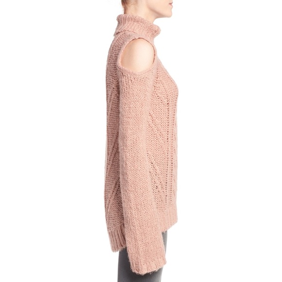 Pam & Gela Cold Shoulder Cable Knit Sweater S - Light Pink - Picture 2 of 4